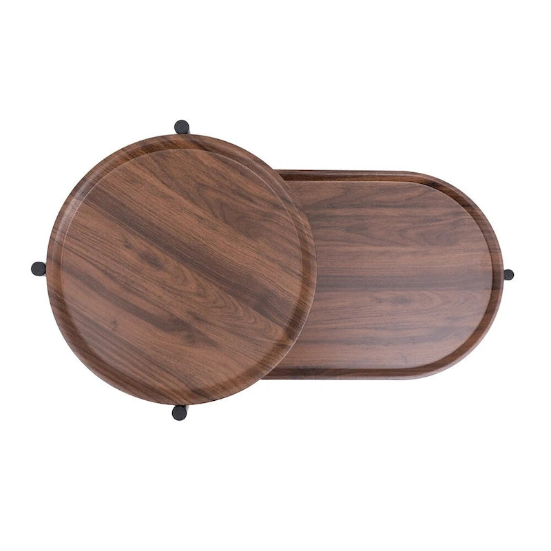 Table d'appoint ronde moderne à 2 niveaux avec étagère de rangement en bois