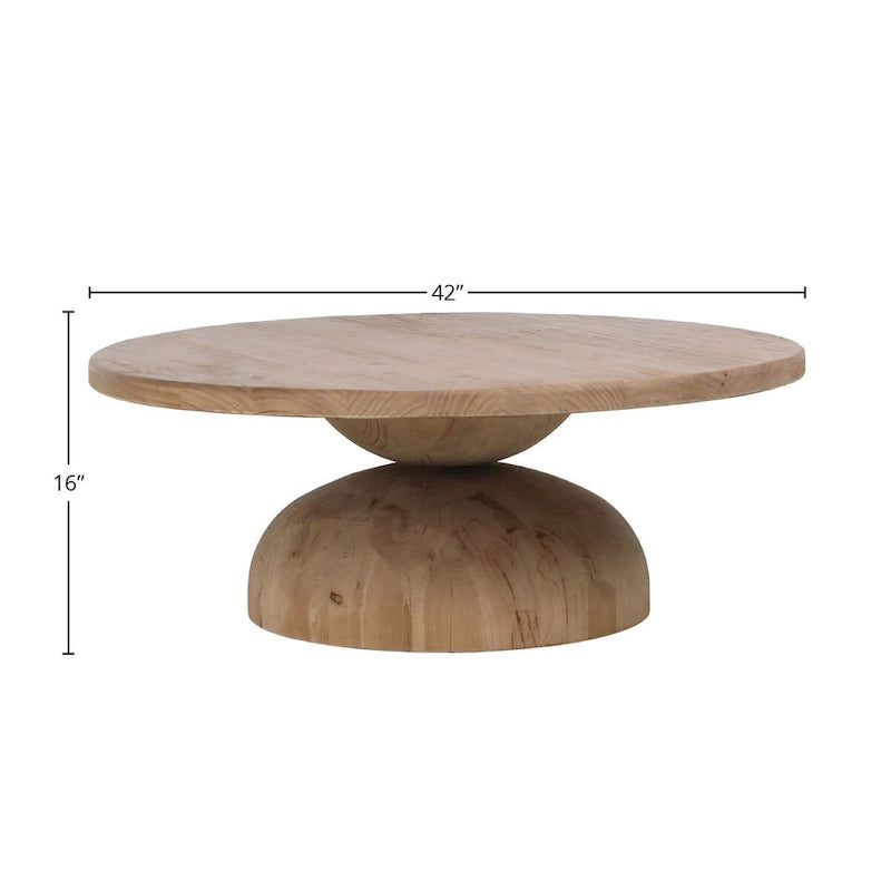 Table basse Balak ronde et moderne avec sablier, pin naturel