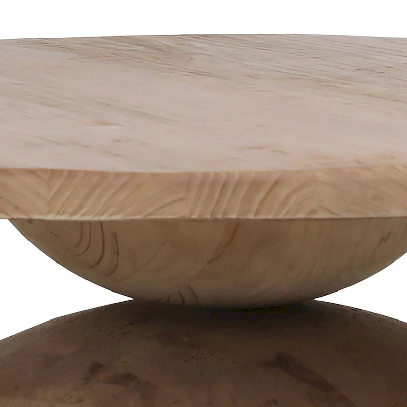 Table basse Balak ronde et moderne avec sablier, pin naturel