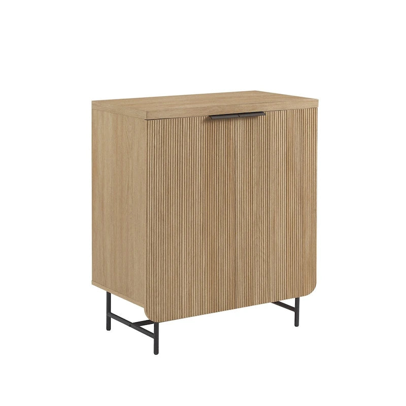 Console de rangement moderne style scandinave avec portes cannelées pour salon, chambre et bureau - Chêne côtier