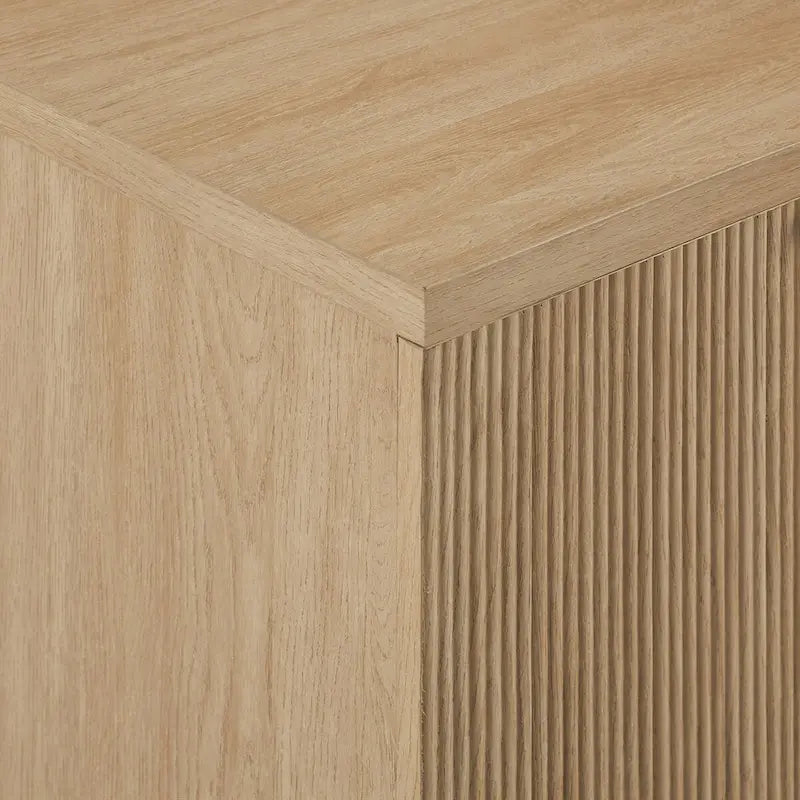 Console de rangement moderne style scandinave avec portes cannelées pour salon, chambre et bureau - Chêne côtier