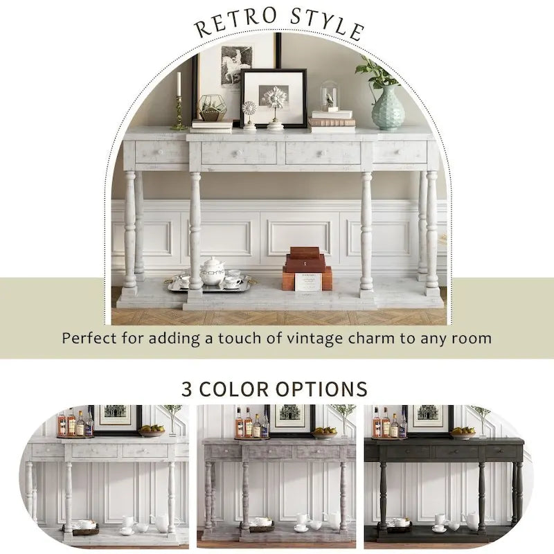 Console de style rétro pour entrée, salon ou chambre, avec 4 tiroirs de rangement et 1 étagère