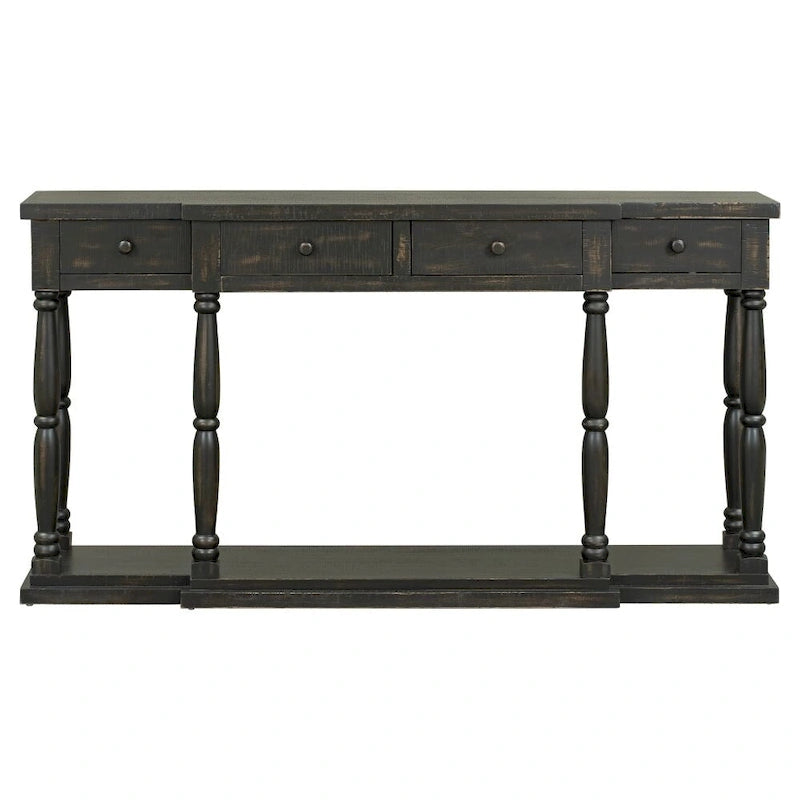 Console de style rétro pour entrée, salon ou chambre, avec 4 tiroirs de rangement et 1 étagère