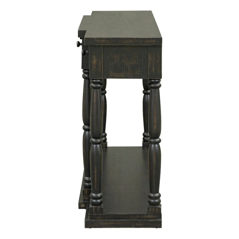 Console de style rétro pour entrée, salon ou chambre, avec 4 tiroirs de rangement et 1 étagère