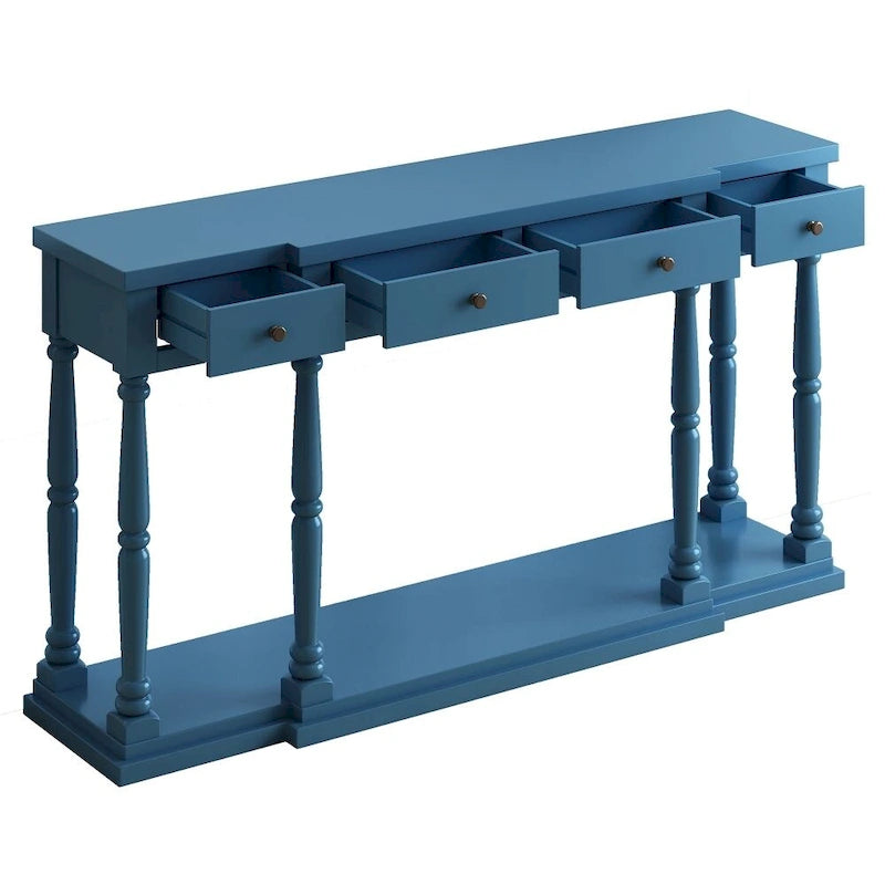 Console de style rétro pour entrée, salon ou chambre, avec 4 tiroirs de rangement et 1 étagère