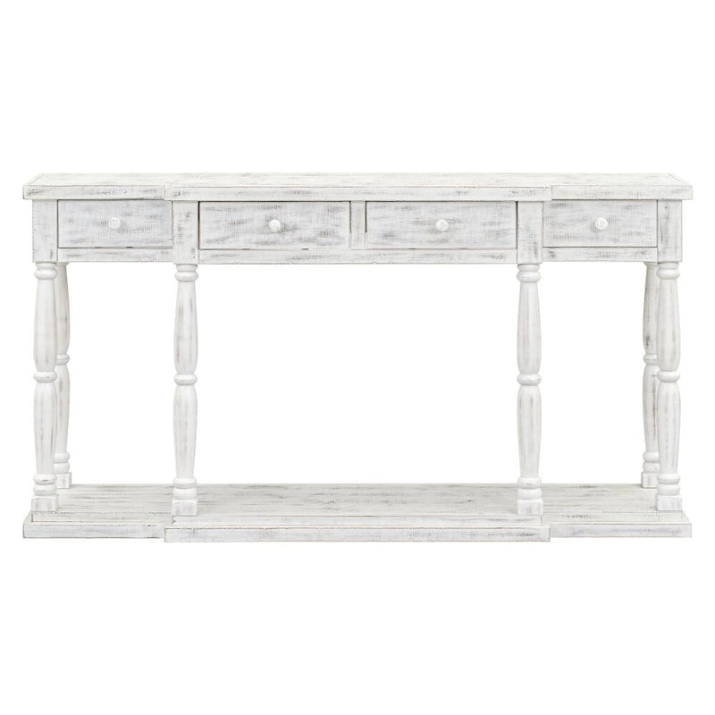Console de style rétro pour entrée, salon ou chambre, avec 4 tiroirs de rangement et 1 étagère