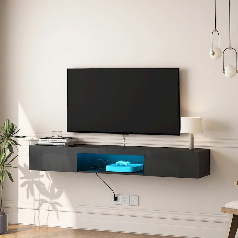 Wiszący Stolik RTV Półka Pod Telewizor Ścienny z 20 Kolorami LED do TV 55 60 65 Cali