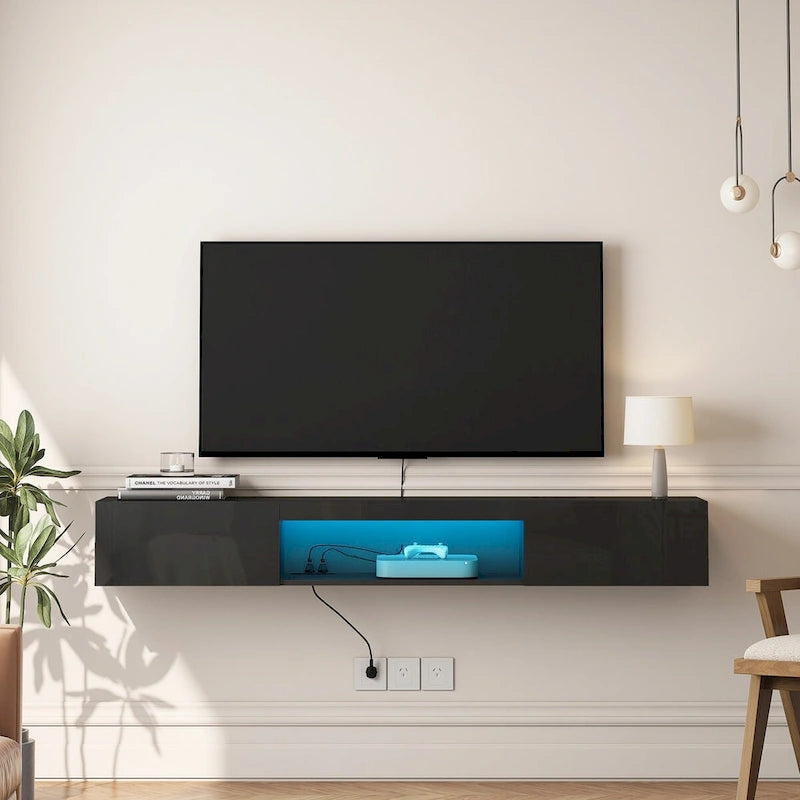 Wiszący Stolik RTV Półka Pod Telewizor Ścienny z 20 Kolorami LED do TV 55 60 65 Cali