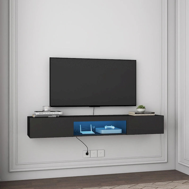 Wiszący Stolik RTV Półka Pod Telewizor Ścienny z 20 Kolorami LED do TV 55 60 65 Cali
