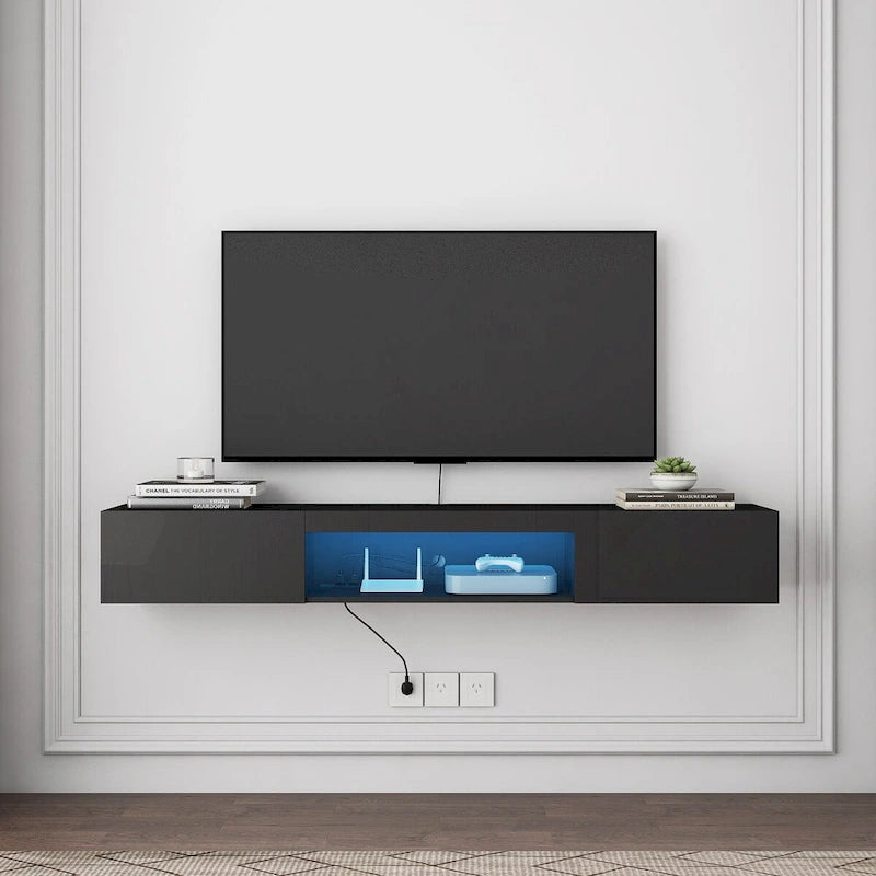 Wiszący Stolik RTV Półka Pod Telewizor Ścienny z 20 Kolorami LED do TV 55 60 65 Cali