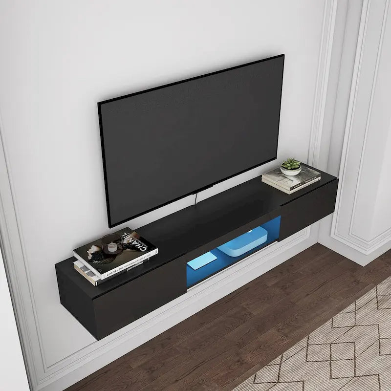 Wiszący Stolik RTV Półka Pod Telewizor Ścienny z 20 Kolorami LED do TV 55 60 65 Cali