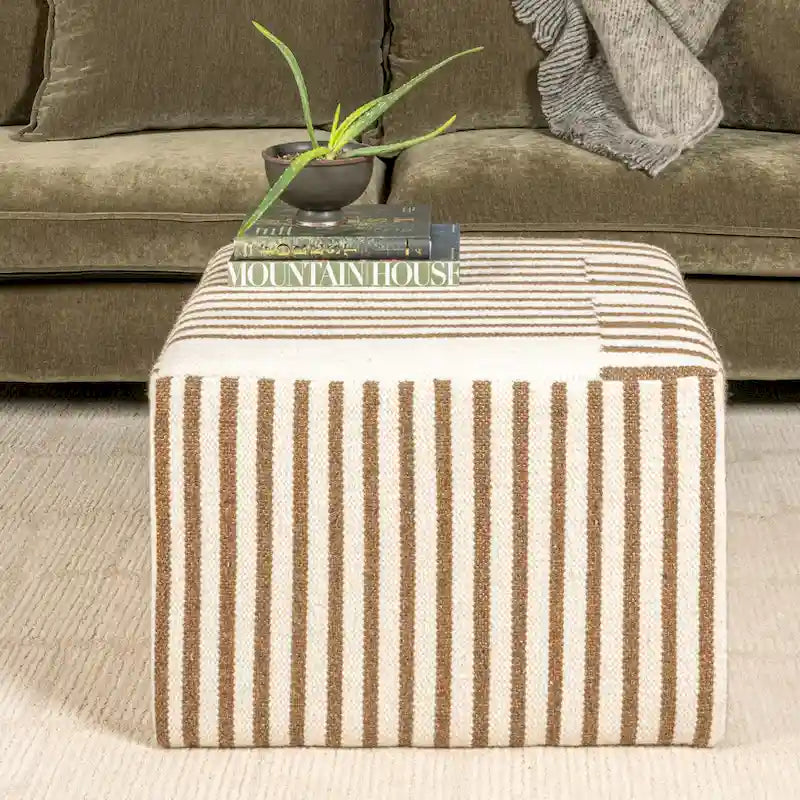 Table basse ottomane rembourrée en Kilim de laine