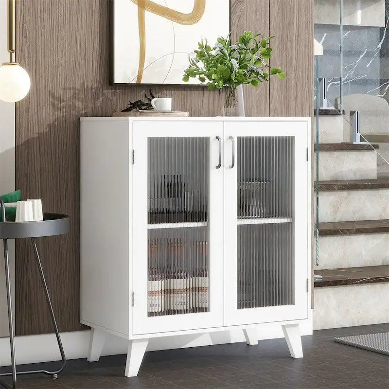 Meuble de rangement moderne avec 2 portes vitrées et une étagère réglable