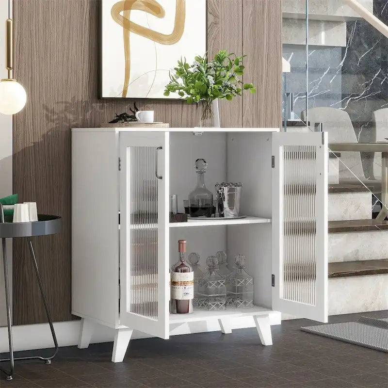 Meuble de rangement moderne avec 2 portes vitrées et une étagère réglable