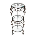 3 Tier Bronze Iron Acanthus Leaf Table with Beveled Glass - 12.5x12.5x34
