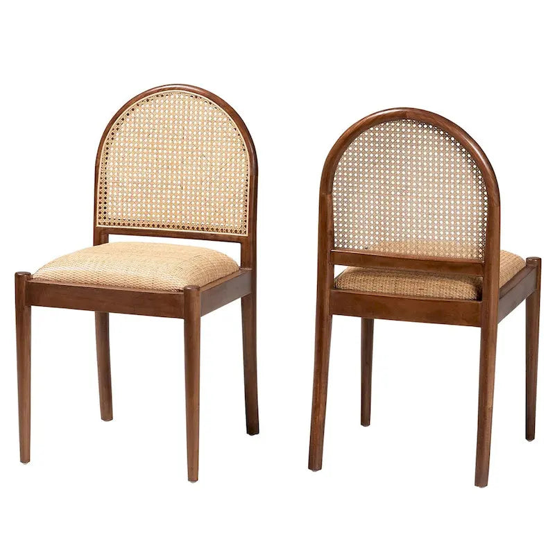 Lot de 2 chaises de salle à manger Maryland modernes, bohèmes, en rotin naturel et bois d'acacia