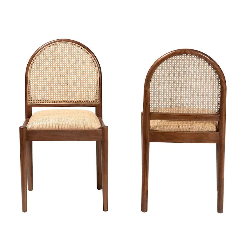 Lot de 2 chaises de salle à manger Maryland modernes, bohèmes, en rotin naturel et bois d'acacia