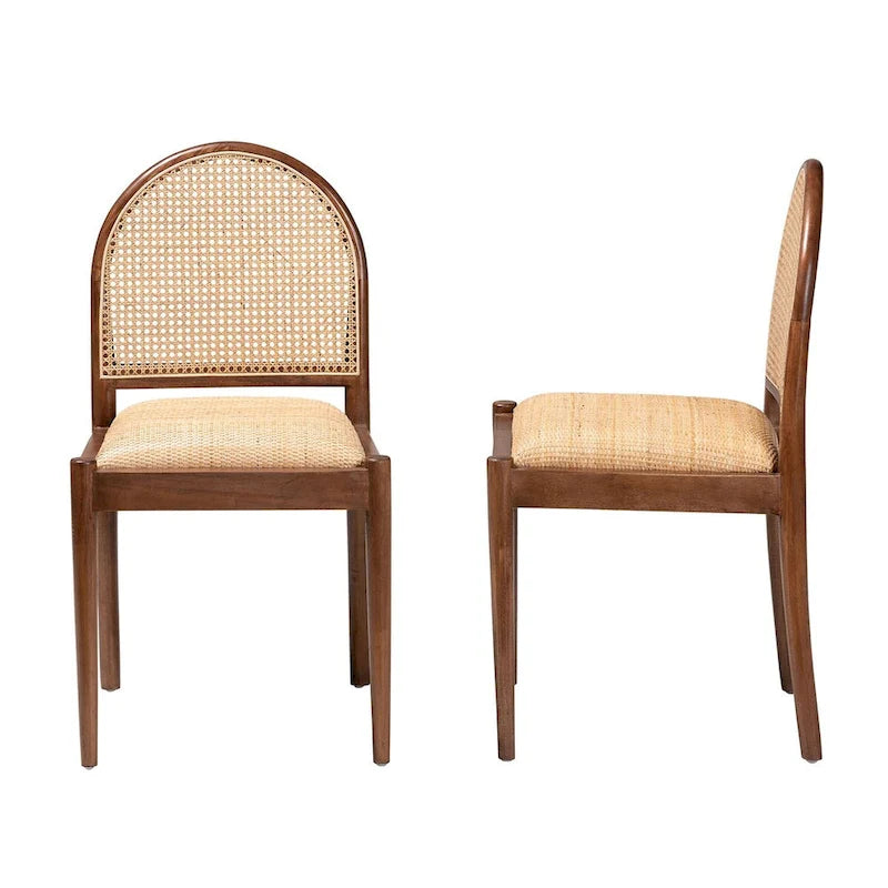 Lot de 2 chaises de salle à manger Maryland modernes, bohèmes, en rotin naturel et bois d'acacia