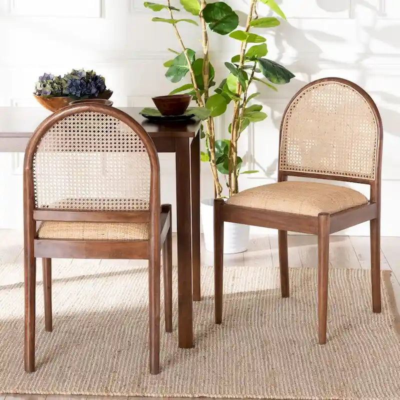 Lot de 2 chaises de salle à manger Maryland modernes, bohèmes, en rotin naturel et bois d'acacia