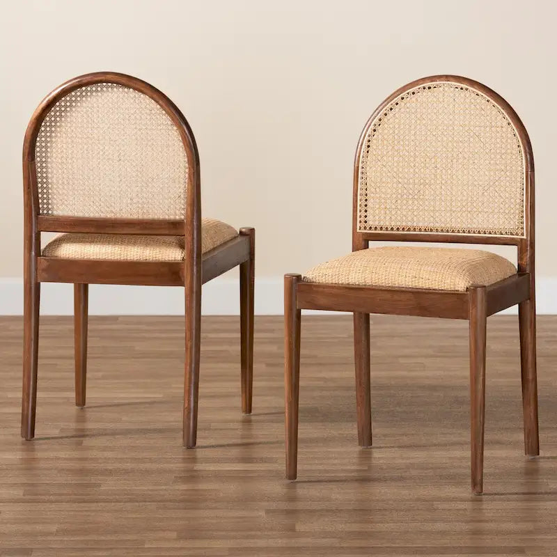 Lot de 2 chaises de salle à manger Maryland modernes, bohèmes, en rotin naturel et bois d'acacia