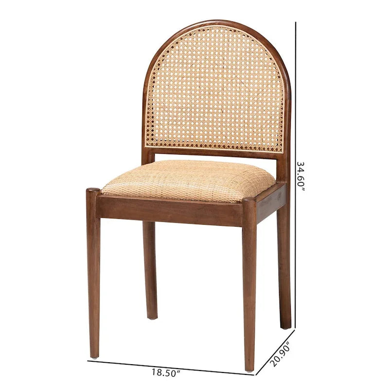 Lot de 2 chaises de salle à manger Maryland modernes, bohèmes, en rotin naturel et bois d'acacia