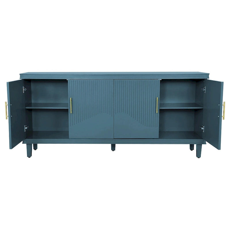 70.07Grand buffet 4 portes, identique pour salon, cuisine, chambre, couloir, vert olive, bleu marine, bleu paon