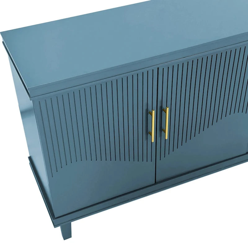 70.07Grand buffet 4 portes, identique pour salon, cuisine, chambre, couloir, vert olive, bleu marine, bleu paon
