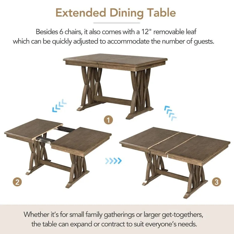Ensemble de salle à manger 7 pièces, table de cuisine extensible avec chaises rembourrées, gris
