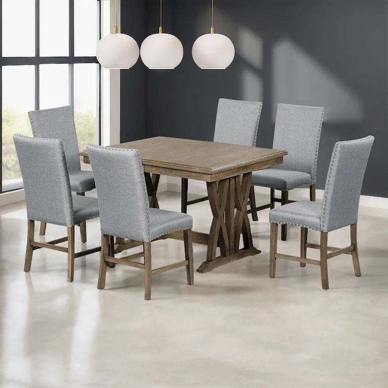 Ensemble de salle à manger 7 pièces, table de cuisine extensible avec chaises rembourrées, gris