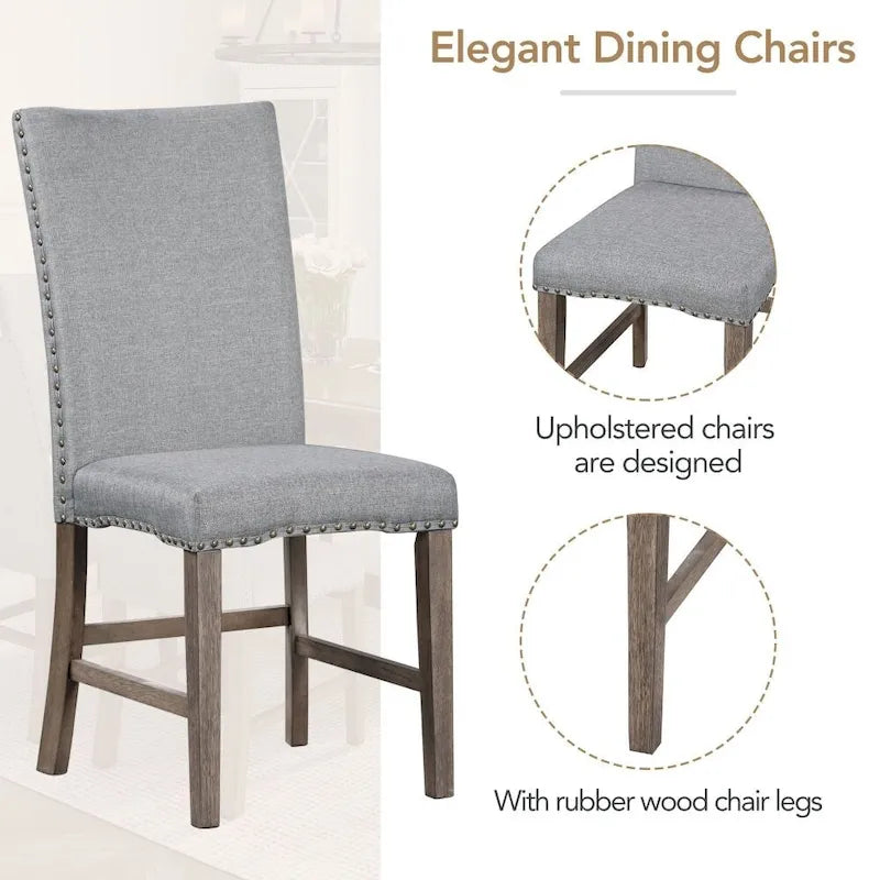 Ensemble de salle à manger 7 pièces, table de cuisine extensible avec chaises rembourrées, gris