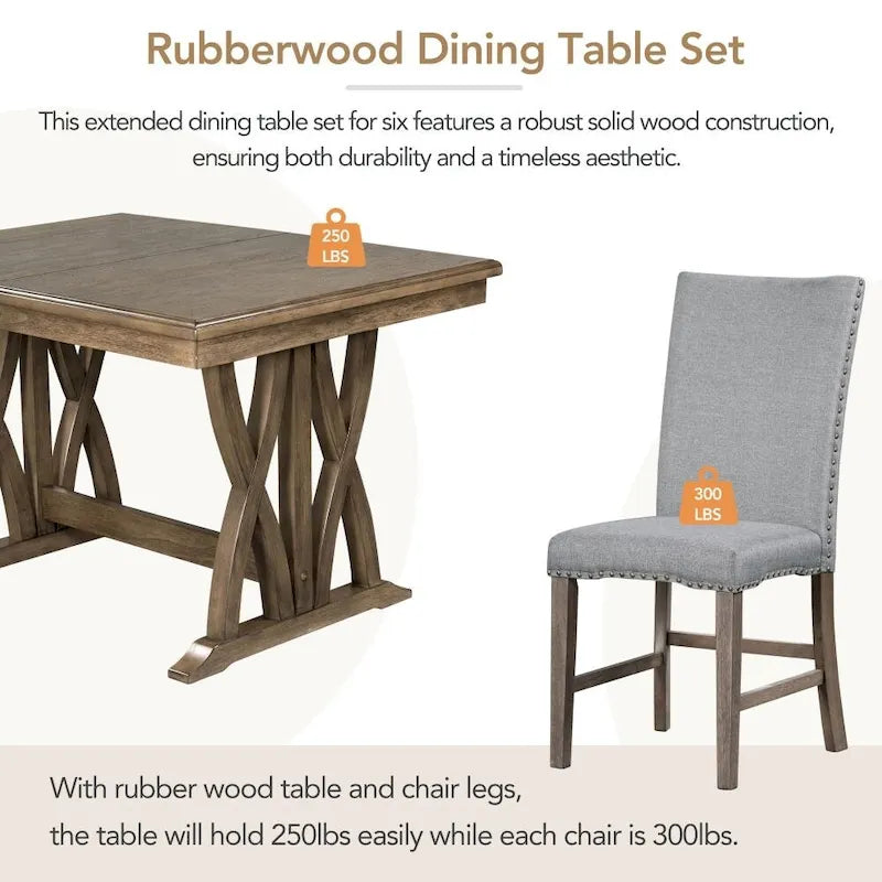 Ensemble de salle à manger 7 pièces, table de cuisine extensible avec chaises rembourrées, gris