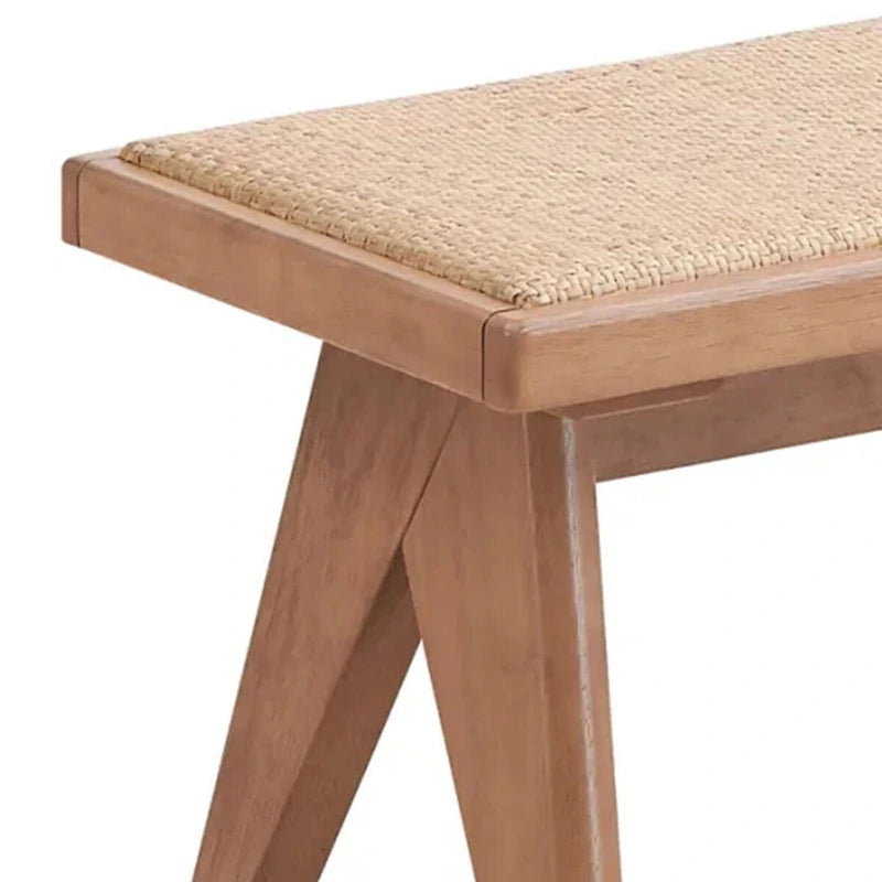 Ławka do jadalni Tina, 130 cm, przejściowa, pleciony rattan, naturalne brązowe drewno