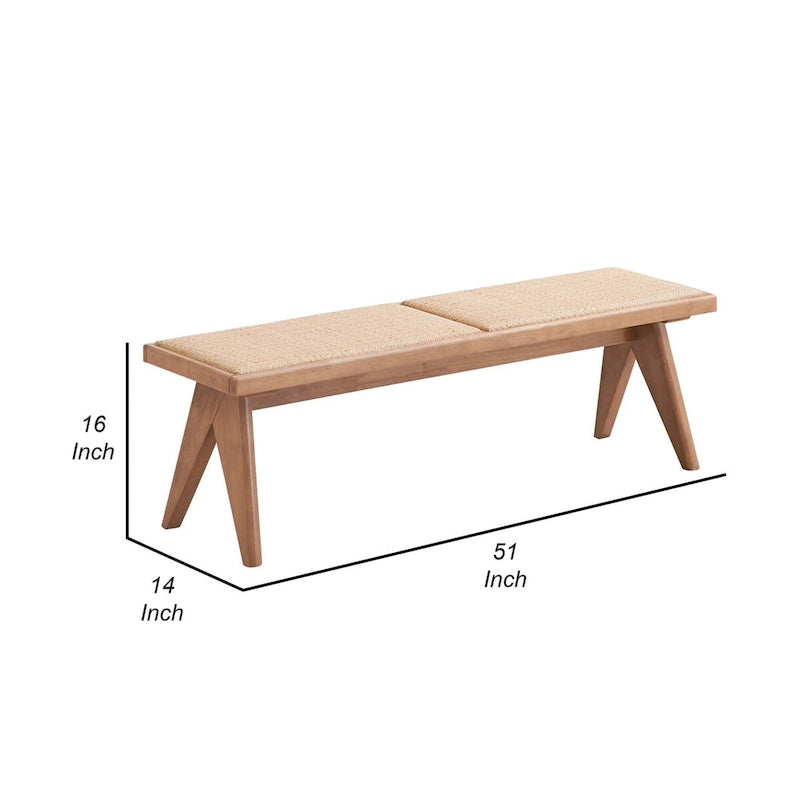 Ławka do jadalni Tina, 130 cm, przejściowa, pleciony rattan, naturalne brązowe drewno