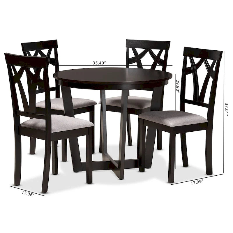 Ensemble de salle à manger 5 pièces en bois Telma moderne et contemporain – Gris/Brun foncé
