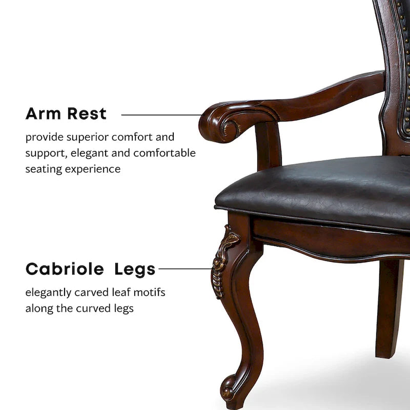 Chaises de salle à manger avec accoudoirs Eugene de Furniture of America, en bois massif traditionnel, avec garniture cloutée et pieds cabrioles (Lot de 2)