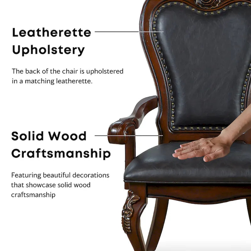 Chaises de salle à manger avec accoudoirs Eugene de Furniture of America, en bois massif traditionnel, avec garniture cloutée et pieds cabrioles (Lot de 2)