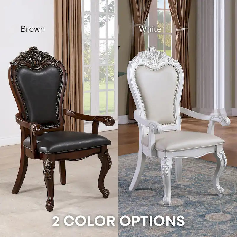 Chaises de salle à manger avec accoudoirs Eugene de Furniture of America, en bois massif traditionnel, avec garniture cloutée et pieds cabrioles (Lot de 2)