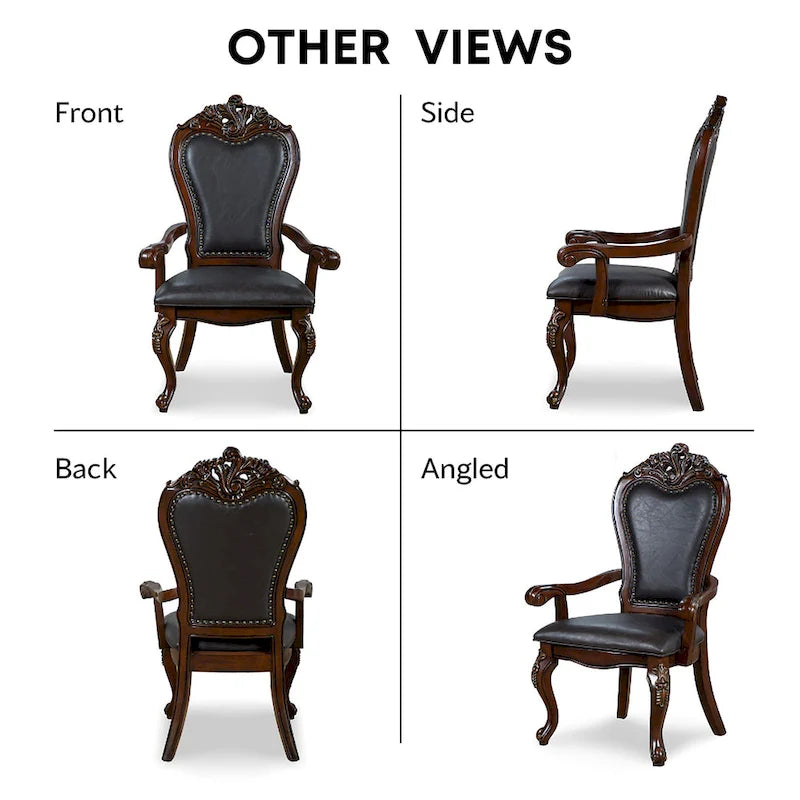 Chaises de salle à manger avec accoudoirs Eugene de Furniture of America, en bois massif traditionnel, avec garniture cloutée et pieds cabrioles (Lot de 2)