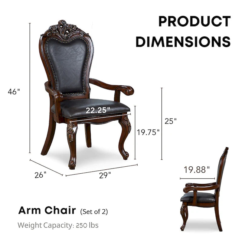 Chaises de salle à manger avec accoudoirs Eugene de Furniture of America, en bois massif traditionnel, avec garniture cloutée et pieds cabrioles (Lot de 2)