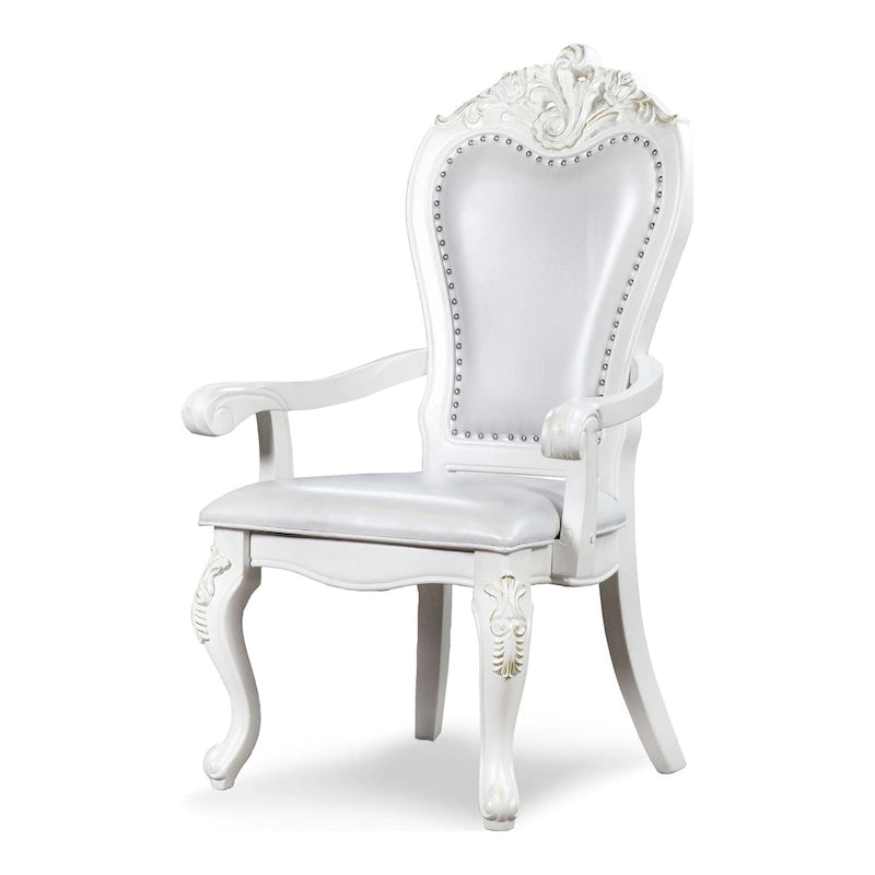 Chaises de salle à manger avec accoudoirs Eugene de Furniture of America, en bois massif traditionnel, avec garniture cloutée et pieds cabrioles (Lot de 2)