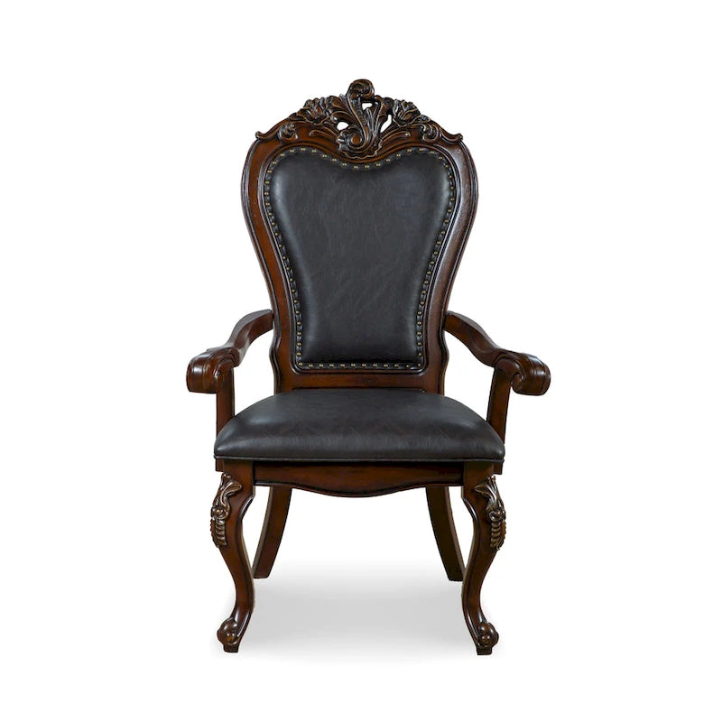 Chaises de salle à manger avec accoudoirs Eugene de Furniture of America, en bois massif traditionnel, avec garniture cloutée et pieds cabrioles (Lot de 2)