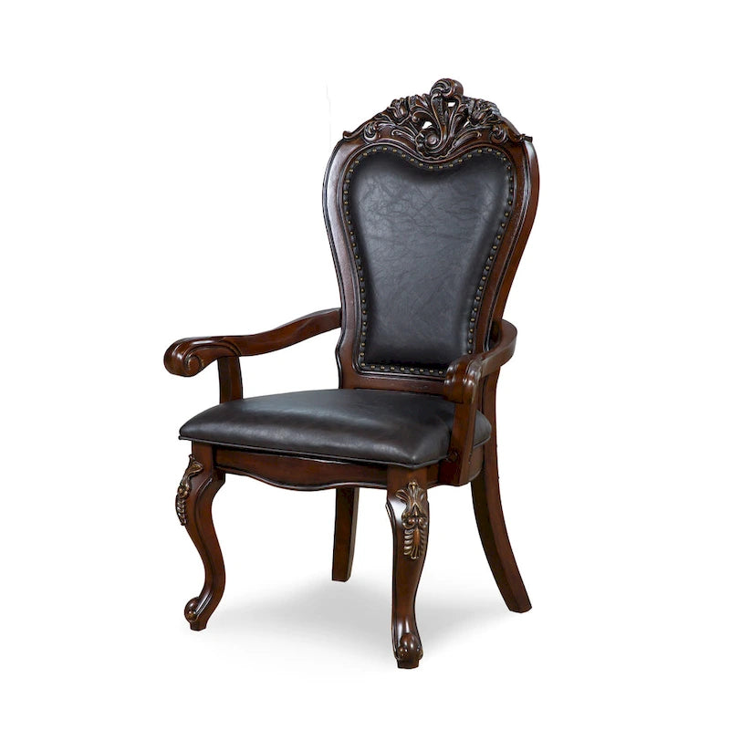 Chaises de salle à manger avec accoudoirs Eugene de Furniture of America, en bois massif traditionnel, avec garniture cloutée et pieds cabrioles (Lot de 2)