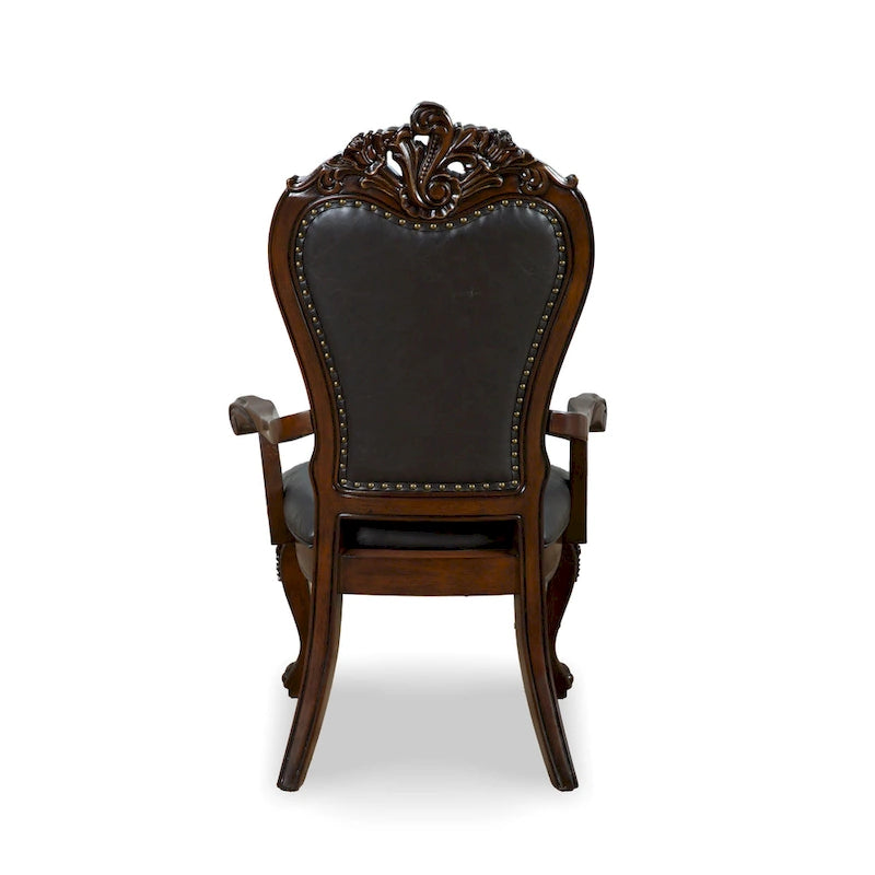 Chaises de salle à manger avec accoudoirs Eugene de Furniture of America, en bois massif traditionnel, avec garniture cloutée et pieds cabrioles (Lot de 2)