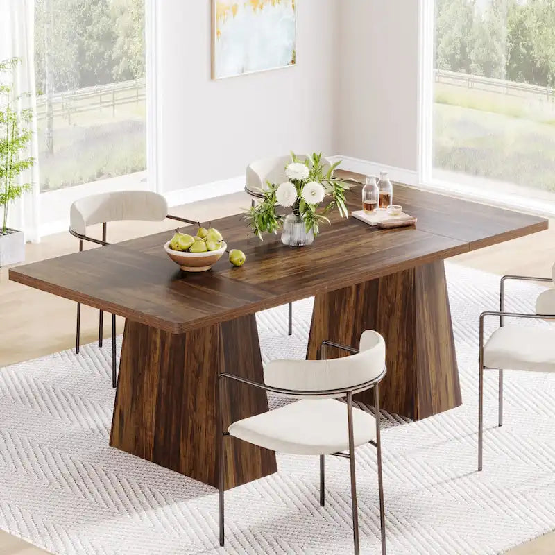Table à manger moderne de 160 cm pour 4-6 personnes, table de cuisine en bois