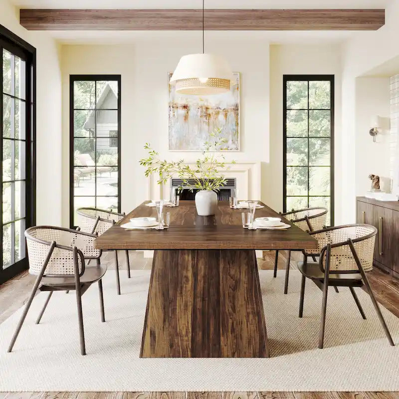 Table à manger moderne de 160 cm pour 4-6 personnes, table de cuisine en bois