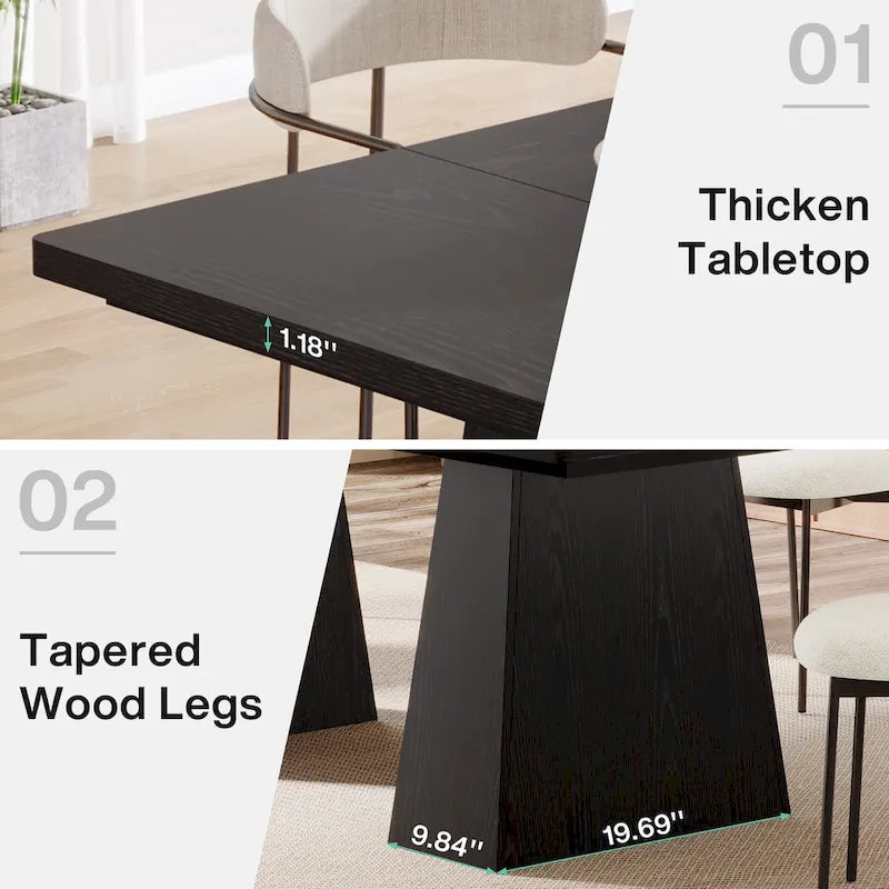 Table à manger moderne de 160 cm pour 4-6 personnes, table de cuisine en bois