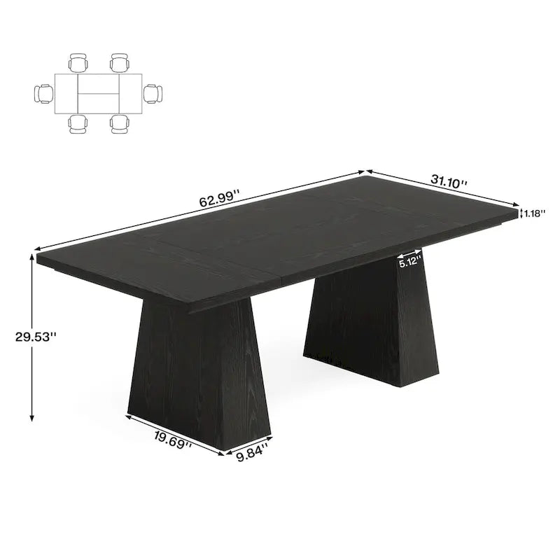 Table à manger moderne de 160 cm pour 4-6 personnes, table de cuisine en bois