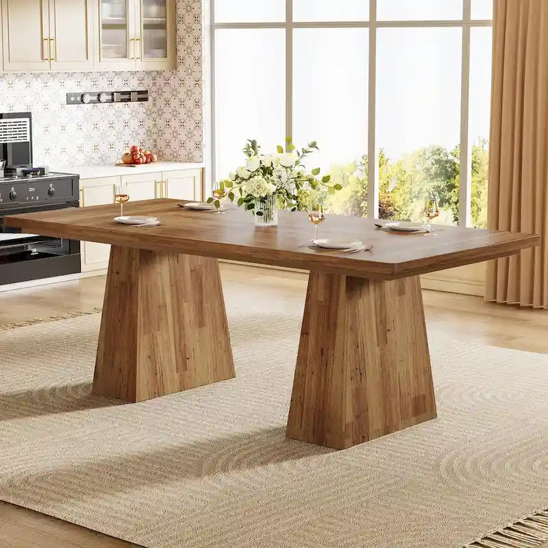 Table à manger moderne de 160 cm pour 4-6 personnes, table de cuisine en bois