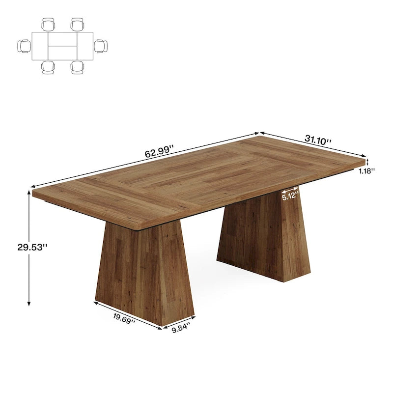 Table à manger moderne de 160 cm pour 4-6 personnes, table de cuisine en bois