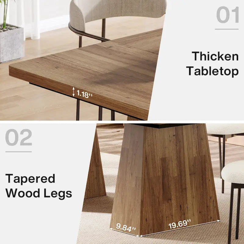 Table à manger moderne de 160 cm pour 4-6 personnes, table de cuisine en bois